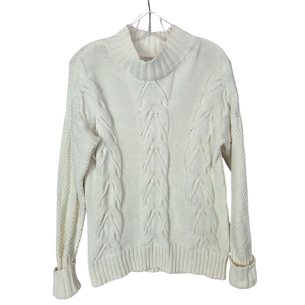 Rachel Ashwell Chunky Knit Cream Fisherman M Sweater Rory Ivy Preppy Cozy Cabin